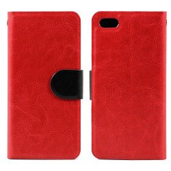 iPhone 5C Slim Flip Leather Wallet Case (Red -  Black)